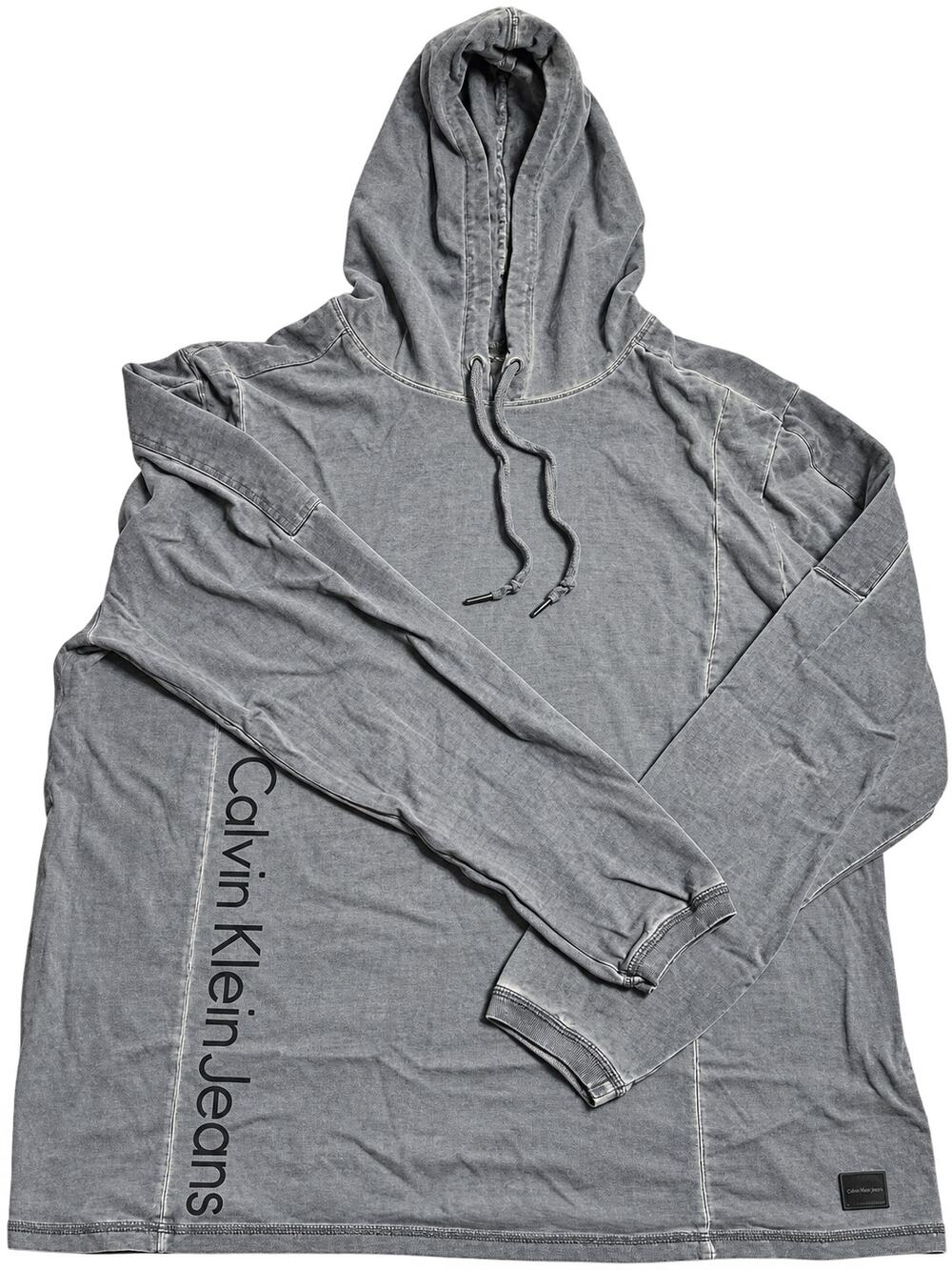 Calvin Klein Jeans Men's XL Gray Acid Wash Hoodie Pullover Logo Streetwear